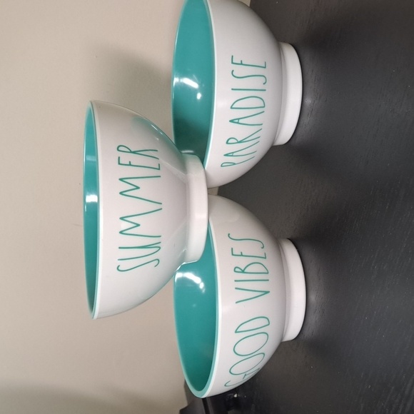 3 Rae Dunn Melamie Cereal Bowls Blue Interior Paradise Good Vibes and S… - Picture 1 of 8